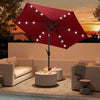 Parasol solaire Costway 7,5 ft avec lumieres LED, inclinaison par bouton-poussoir, manivelle, rouge