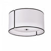 Plafonnier affleuré de Dainolite avec abat-jour cylindrique blanc à encoches qui diffuse la lumière, fini noir mat et 3 ampoules
