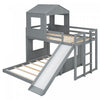 Lit Superpose Marico En Bois Massif, Taille Simple En Haut Et Double En Bas, Avec Toboggan, Design Maison De Jeu, Gris