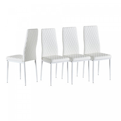 Ava Modern Diamond Grid Pattern Dining Chair Set (4-Pack) with Fireproof Leather and Metal Frame,White | Ensemble de chaises de salle a manger modernes Ava avec motif de grille en diamant (lot de 4), cuir ignifuge et cadre en metal, blanc