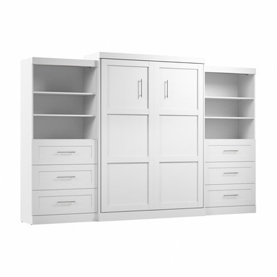 Bestar Pur Queen Murphy Bed and Two Shelving Units with Drawers (136 W) - White|Grand lit escamotable Pur de Bestar de 136 po (L) avec 2 meubles à tablettes et tiroirs - blanc
