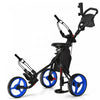 Goplus Pliant 3 Roues Golf Push Cart W/seat Tableau De Bord Poignee Reglable Bleu