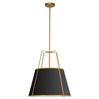 Dainolite Trapezoid 3 Light Pendant Trapezoid Gold/Black Shade White Fabric Diffuser Lamp|Luminaire suspendu Trapezoid de Dainolite avec abat-jour trapézoïde doré et noir qui diffuse la lumière, tissu blanc et 3 ampoules