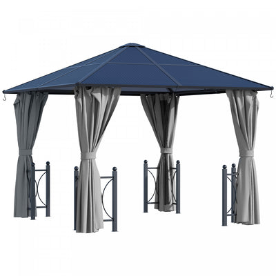 Outsunny 10' X 10' Hardtop Gazebo With Pc Board Roof And Aluminum Frame, Patio Gazebo With Curtains |Outsunny 10' X 10' Tonnelle Gazebo Exterieur A Toit Rigide Panneaux De Polycarbonate Avec Cadre En A