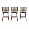 Tabouret de bar moderne en bois et tissu Evalyn, coloris pierre - Lot de 3