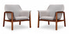 Fauteuil d’appoint Miller style milieu du siecle en tissu lin gris – Lot de 2