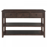 Console Wendy En Bois Massif Avec 3 Tiroirs Et 2 Etageres Ouvertes, Espresso