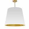 Grand luminaire suspendu de Dainolite avec très grand abat-jour cylindrique effilé blanc et doré, et 1 ampoule