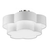 Grand plafonnier affleuré Phlox de Dainolite avec abat-jour blanc, fini chromé poli et 3 ampoules