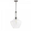 Grand luminaire suspendu Petalite de Dainolite en verre transparent, avec fini noir mat et 1 ampoule