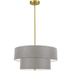 Luminaire suspendu Everly de Dainolite avec abat-jour gris, 2 niveaux, fini laiton vieilli et 4 ampoules