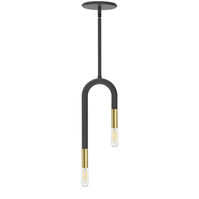 Dainolite Wand 2 Light Pendant Matte Black/Aged Brass Lamp|Luminaire suspendu Wand de Dainolite avec fini noir mat et laiton vieilli, et 2 ampoules