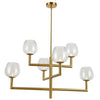 Lustre Nora de Dainolite en verre transparent, avec fini laiton vieilli et 6 ampoules