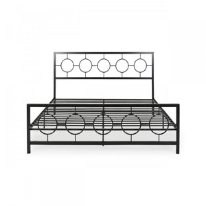 Robert Cadre De Lit En Metal Avec Tete Et Pied De Lit Au Design Circulaire, Taille King, Noir