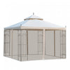 Outsunny 10x10pi Tonnelle De Jardin Double Toit Exterieur Auvent Terrasse Evenement Fete Tente Arriere-cour Pare-soleil Avec Rideau En Maille, Blanc Creme