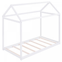 Lit De Maison En Bois Massif Au Design Facile A Nettoyer Avec Cadre De Toit, Taille Simple - Blanc