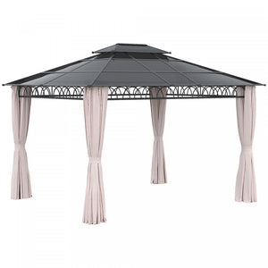 Outsunny Gazebo A Toit Rigide A Double Toit 10' X 12' Avec Rideaux, Kaki