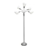 Skye Lampadaire a 5 lumieres avec cols de cygne reglables, Argent et Blanc, 67 po H