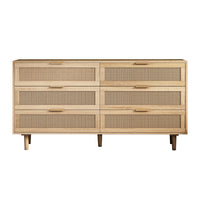Meuble de rangement moderne Mila a 6 tiroirs en rotin avec structure en bois manufacture - couleur naturelle