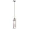 Luminaire suspendu Pasha de Dainolite en verre transparent et givré, avec fini chromé poli et 1 ampoule