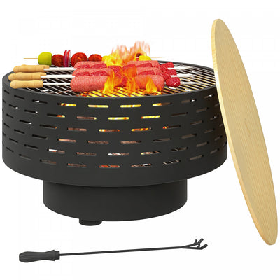 Outsunny 3-in-1 Fire Pit Outdoor Fire Bowl with Fire Basket Charcoal Grey