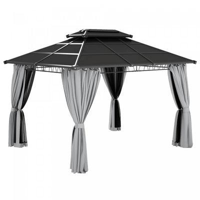 Outsunny 10' X 12' Outdoor Gazebo Canopy, Double roof Hardtop Gazebo With polycarbonate Roof, Steel |Outsunny 10' X 12' Gazebo Exterieur, Gazebo A Double Toit Rigide Avec Toit En Polycarbonate, Cadre E