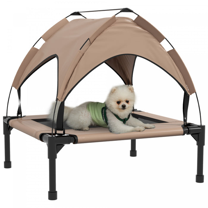 Pawhut Lit Sureleve Pour Chien Avec Auvent, Lit Rafraichissant , Lit Sureleve Portable Avec Maille Respirante Lavable, Pour Interieur Et Exterieur, Petit Et Moyen Chien, 30\" X 24\" X 27\", Cafe