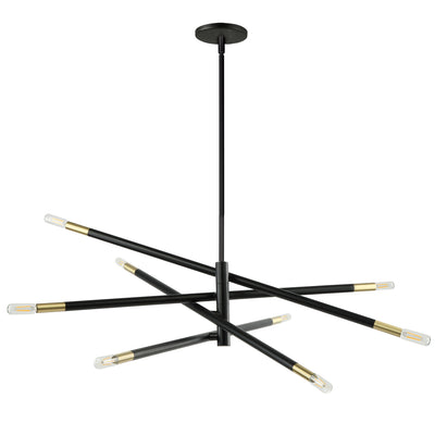Dainolite Wand 8 Light Chandelier Large Matte Black/Aged Brass Lamp|Grand lustre Wand de Dainolite avec fini noir mat et laiton vieilli et 8 ampoules