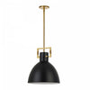 Luminaire suspendu de Dainolite avec abat-jour en métal noir mat, fini laiton vieilli et 1 ampoule incandescente