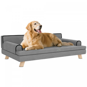 Canape Pour Chien Pawhut Canape Pour Chat 99 Cm Avec Coussin Amovible, Housse Lavable, Pieds En Bois, Canape Sureleve Pour Chiens De Taille Moyenne Et Grande, Gris Pale