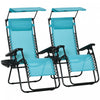 Chaise Longue Pliante 2 Pieces Avec Auvent De Protection, Bleu Ciel, Par Outsunny