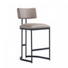 Tabouret de comptoir contemporain moderne Juno en cuir vegetalien et metal, coloris taupe