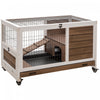 Pawhut Cage D'interieur En Bois Pour Lapins Habitat De Cage Sureleve Avec Bac Anti-fuite, Parcours Ferme Avec Roues, Ideal Pour Les Lapins Et Les Cochons D'inde, Marron