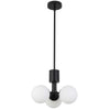 Luminaire suspendu Amanda de Dainolite en verre blanc opale, avec fini noir mat et 3 ampoules