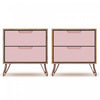 Table de nuit Rockefeller Mid-Century Modern 20\" en rose (2 tiroirs) - Lot de 2