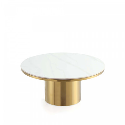 Glenn Modern Glam Sintered Stone Top Coffee Table in Gold | Table basse Glenn Modern Glam avec plateau en pierre frittee, finition or
