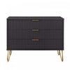 Commode Dumbo Moderne 35\" a Cannelures en Noir (3 Tiroirs)
