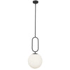 Luminaire suspendu Simone de Dainolite en verre blanc opale, avec fini noir mat et 1 ampoule