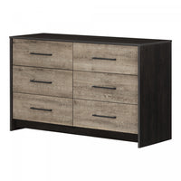 Londen Commode 6 Tiroirs - Noir Antique Et Chene Vieilli
