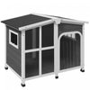 Pawhut Maison De Chien En Bois Pour L'exterieur Fond Amovible Niche Surelevee De Style Cabane Toit En Asphalte Ouvrable, Rideau De Porte, Fenetres Laterales Pour Chien De Grande Taille, Gris Fonce