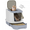 Pawhut Bac A Litiere Pour Chat Avec Couvercle, Enclos A Litiere Ferme Avec Pelle, Entree Sur Le Dessus, Sacs Desodorisants, Bac A Litiere De Type Tiroir, Nettoyage Facile, Gris