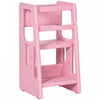 Qaba Tabouret Pour Enfants 2 Marches Avec Plateforme Reglable En Hauteur Et Rail De Securite, Aide De Cuisine Pour Tout-petits, Rose
