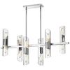Lustre horizontal Samantha de Dainolite en verre cannelé transparent, avec fini chromé poli et 12 ampoules