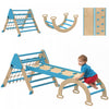 Qaba Ensemble triangle 5-en-1 Pikler, jouets d'escalade pliables en bois avec arche, rampe et echelle, gymnastique de jungle interieure Montessori pour les 18 a 48 mois, bleu