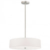 Luminaire suspendu Everly de Dainolite avec abat-jour blanc, fini chromé satiné et 4 ampoules