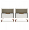Table de nuit Rockefeller Mid-Century Modern 20\" en blanc casse (1 tiroir) - Lot de 2