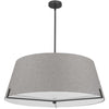 Luminaire suspendu Preston de Dainolite de 33 po de diamètre avec abat-jour en tissu gris, fini noir mat et 4 ampoules