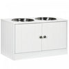Pawhut Bol De Chien Sureleve Pour Gros Chien Station D'alimentation Pour Animaux De Compagnie Avec Support, Rangement, 2 Bols D'aliments Et D'eau En Acier Inoxydable, Blanc, 23.5\" X 12\" X 14\"