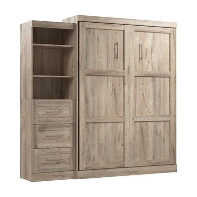 Bestar Pur Queen Murphy Shelving Unit with Drawers 90-Inch Wall Bed - Rustic Brown|Grand lit escamotable mural Pur de Bestar de 90 po avec tablettes et tiroirs - brun rustique