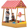 Qaba Bac a sable pour enfants avec housse, 4 sieges, bac a sable bateau avec gouvernail, pont, doublure inferieure, bac a sable, 52\" x 40\" x 55,5\", pour enfants de 3 a 8 ans, jaune
